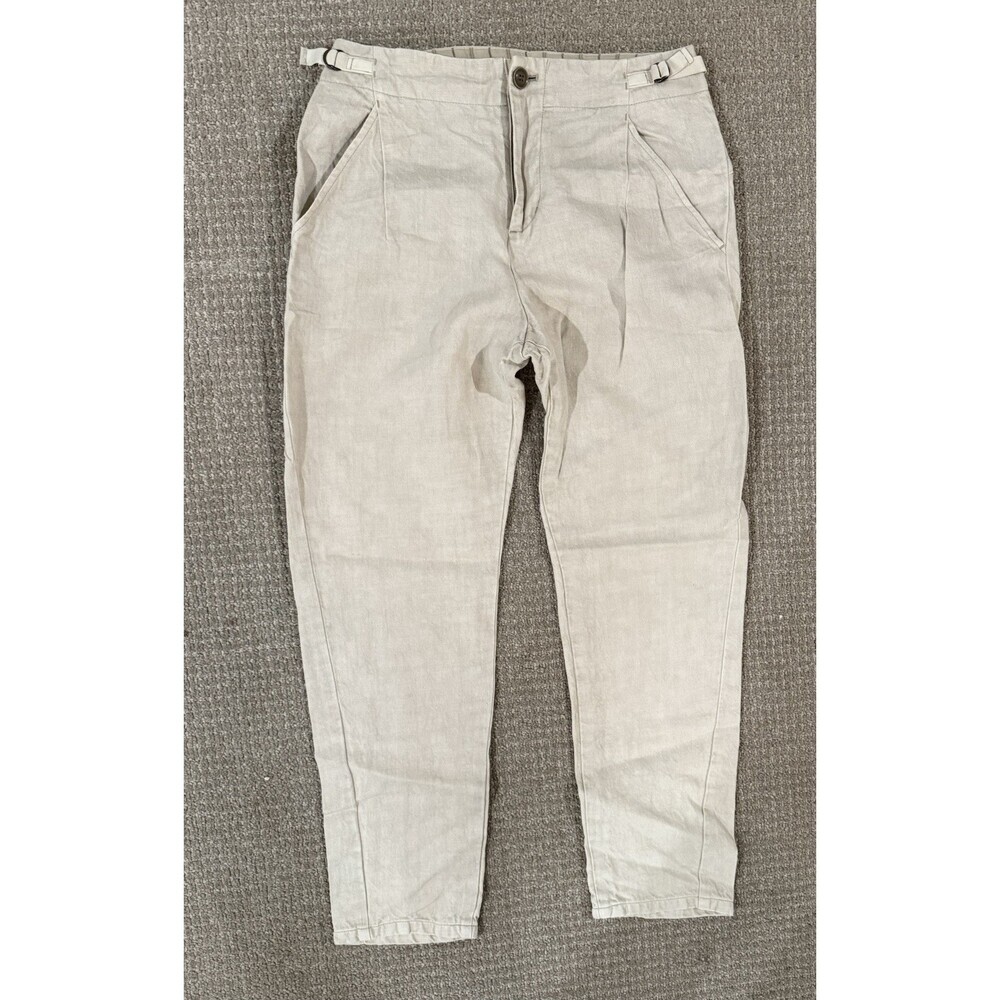 Pas de Calais Paris Cream Linen High Rise Straight Leg Pants Women’s 36 Us 6